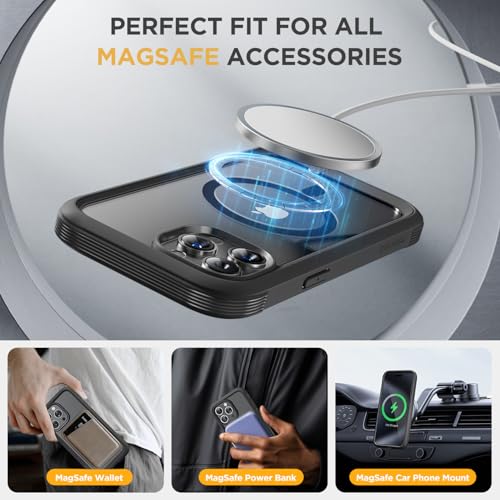 Image of Miracase Magnetic for iPhone 14 Pro Case 6.1 inch, (Compatible with MagSafe) Upgrade Full-Body Clear Phone Bumper Case with Built-in 9H Tempered Glass Screen Protector, Magnetic Matte Black
