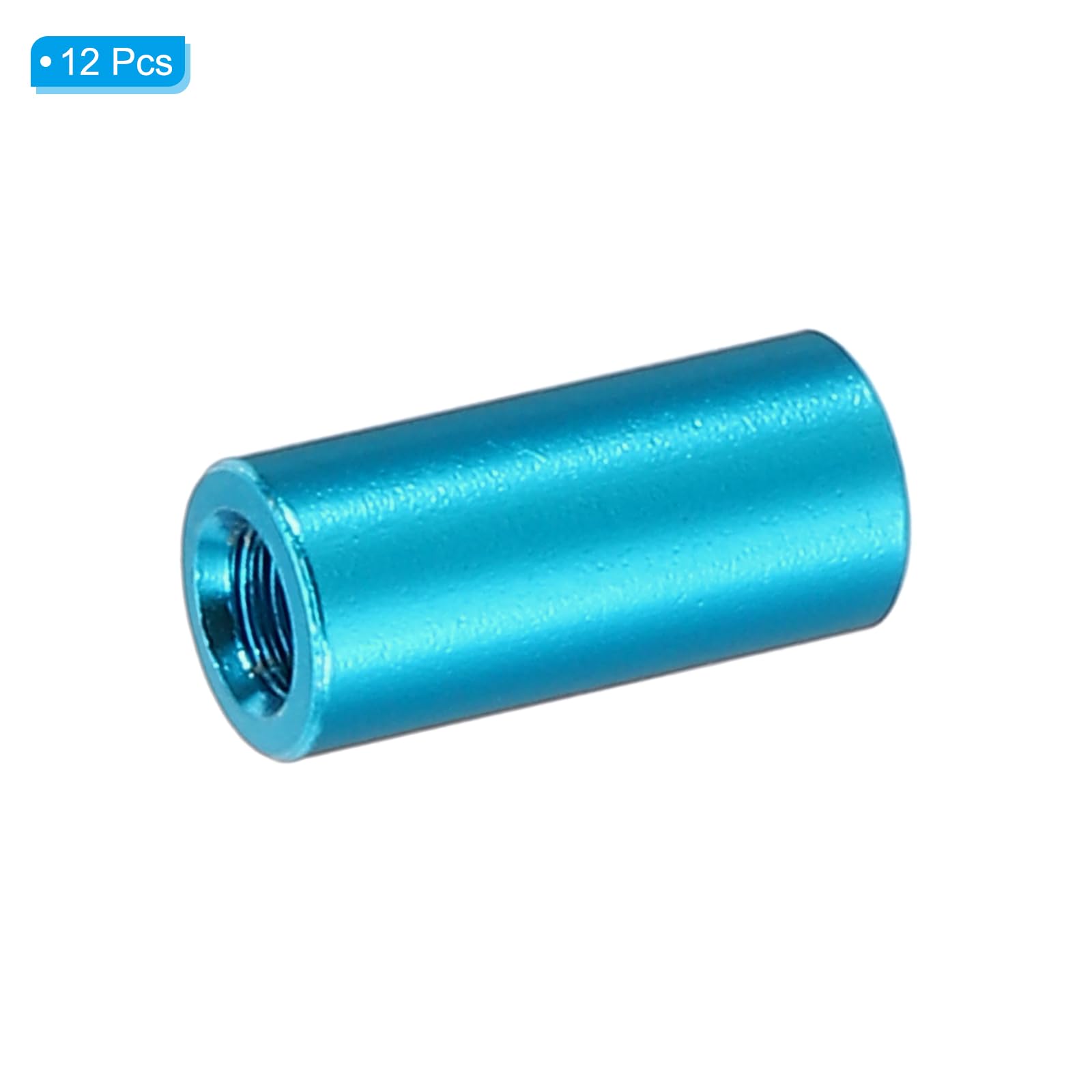 PATIKIL 12pcs M3 Metal Threaded Standoff Spacer Nuts, Round Aluminum Spacers Female Coupling Screws, 1/8" ID x 3/16" OD, Blue, (10mm L) - Image 3