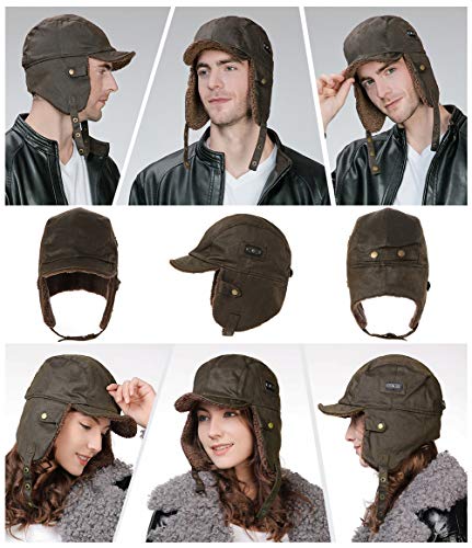 Fancet Brown Aviator Hat Xl Winter Bomber Trapper Faux Leather Pilot Cap Costume Ww2 For Large Head Men Women Hunting 60-62Cm #TOP1