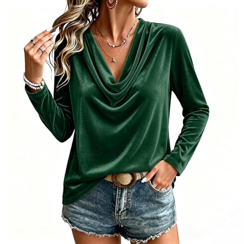 Velvet Tops for Women Draped Cowl Neck Long Sleeve Loose Classy Blouse - image 6