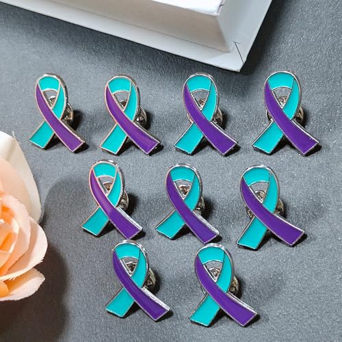 50Pcs Suicide Prevention Awareness Pins Purple & Teal Ribbon enamel Lapel Brooches Hope Pin4