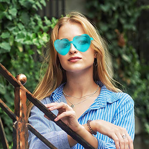 Maxdot 3 Pieces Heart Shape Sunglasses Rimless Heart Sunglasses Clear For Valentine St. Patrick's Day Summer Party Women Girl (Pink, Yellow, Blue) #TOP3