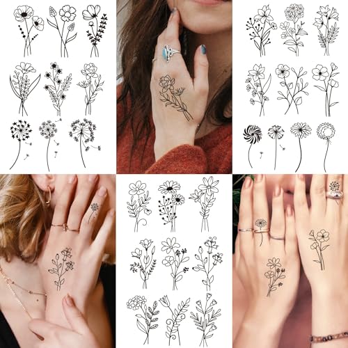 Cerlaza 100 Sheets Temporary Tattoos for Women Adult, 420 Mixed Styles Tiny Branch Fake Tattoo Stickers that Look Real and Last Long, Christmas Decoration Realistic Henna for Girl Body Art Sticker