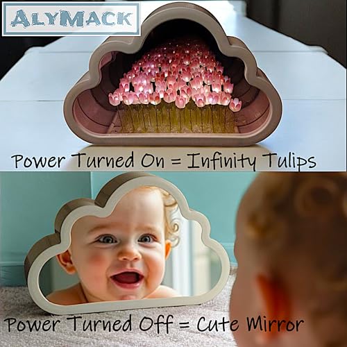 ALYMACK Handmade Tulip Lamp Fully Assembled - Flower Night Light Cuteness Lamps - Tulip and Rose Infinity Mirror in a Glass - Gift for Women or Girl - Lampara de Tulipanes Infinitos (Pink, AA)