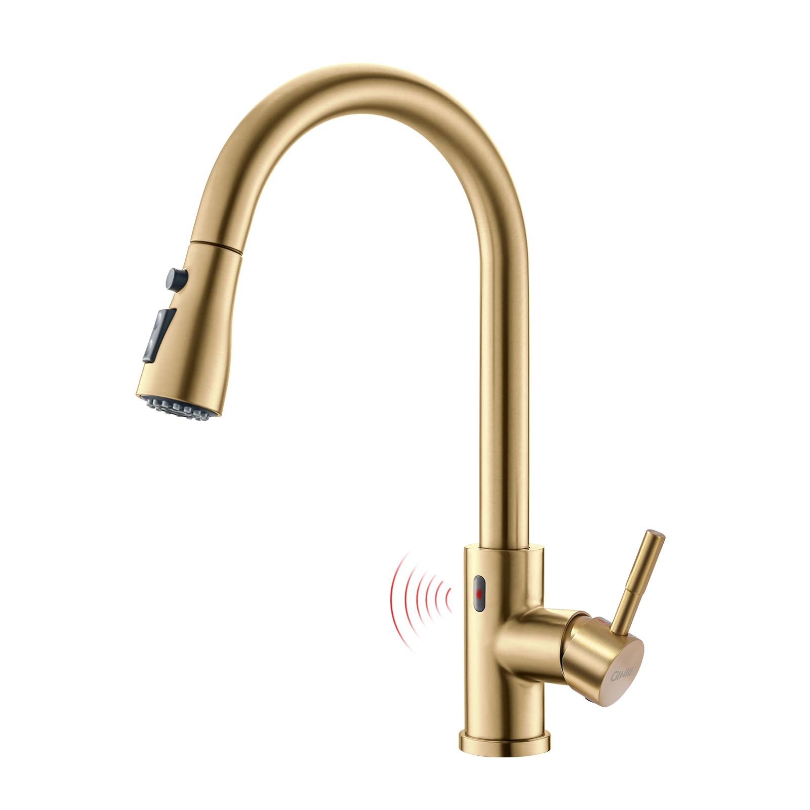 GIMILI touchless brushed gold kitchen faucet with pull-out sprayer and three spray modes