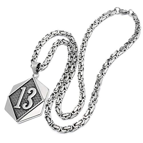 Schmuck-Checker XL Glückszahl Lucky 13 Dreizehn-Anhänger aus massivem Edelstahl Silber Königskette Bikerschmuck Rockerschmuck Männerschmuck Geschenk Glücksbringer Cover