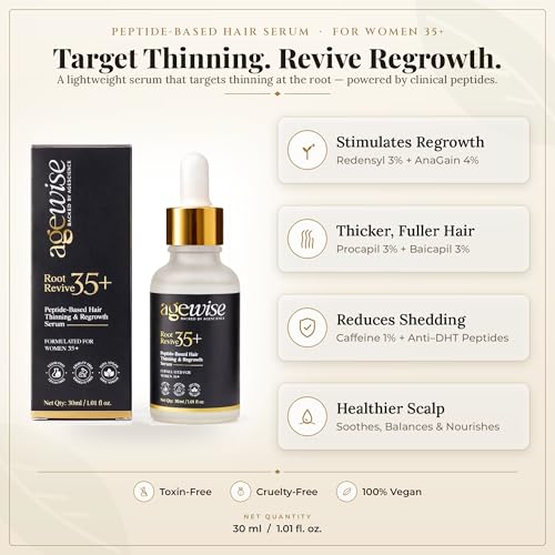 Image of Agewise Root Revive 35+ Hair Growth Serum for Women - Redensyl 3%, AnaGain 4%, Procapil 3% & Baicapil 3% - For Hormonal Thinning, PCOS, Postpartum & Menopause Hair Fall - 30 ml