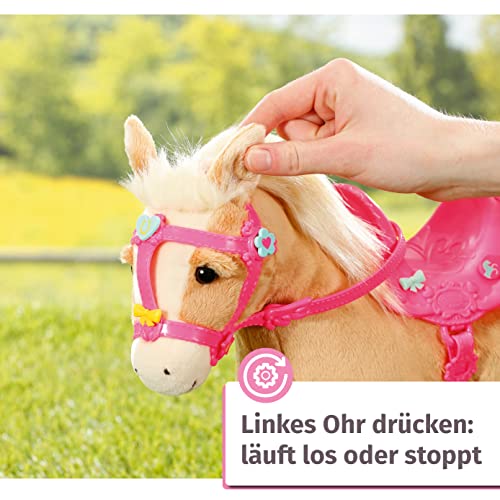 BABY born, Puppenpferd, BABY born My Cute Horse, interaktives Pferd mit Lauf-und Soundfunktion, Plüsch, rosa Sattel und Zaumzeug sowie Pins zum Dekorieren, 831168, Zapf Creation