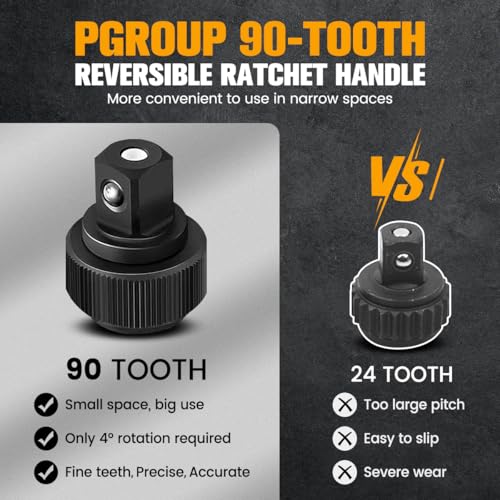 pgroup Conjunto de 11 chaves de soquete métrico de 3/20.3 cm, alça catraca reversível de 90 dentes,