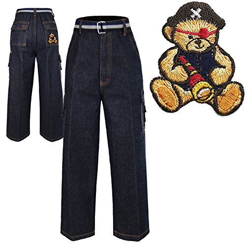 Boys Toddler Teen Denim Jeans Pants Belt Pirate Bear 2-14 Yrs