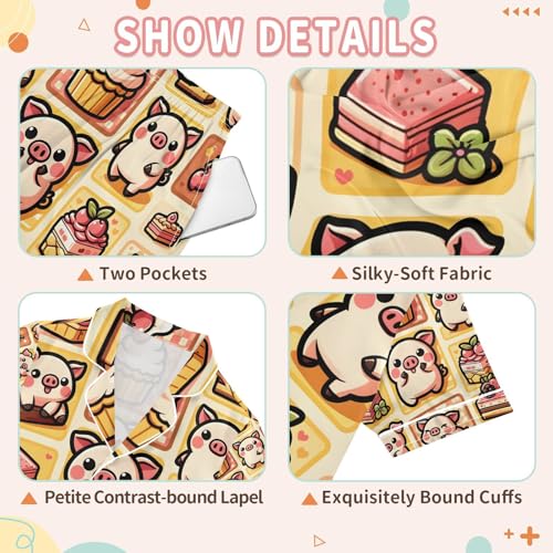 senya Cute Pig with Cake Satin Summer Pajama Sets Silk Short Sleeve Button Down Sleepwear3