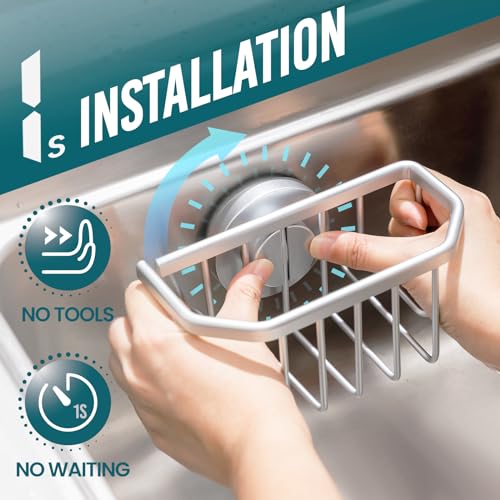 TAILI Sponge Holder for Kitchen Sink Kitchen Sink Caddy Strong Hold 5 KG, Rustproof Aluminium Sponge Holder Suction Cup - Image 2