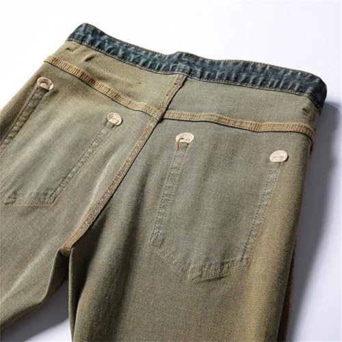 Men's Summer Cropped Pants Skinny Stretch Casual Distressed Patchwork Vintage Punk Style Denim Pants3
