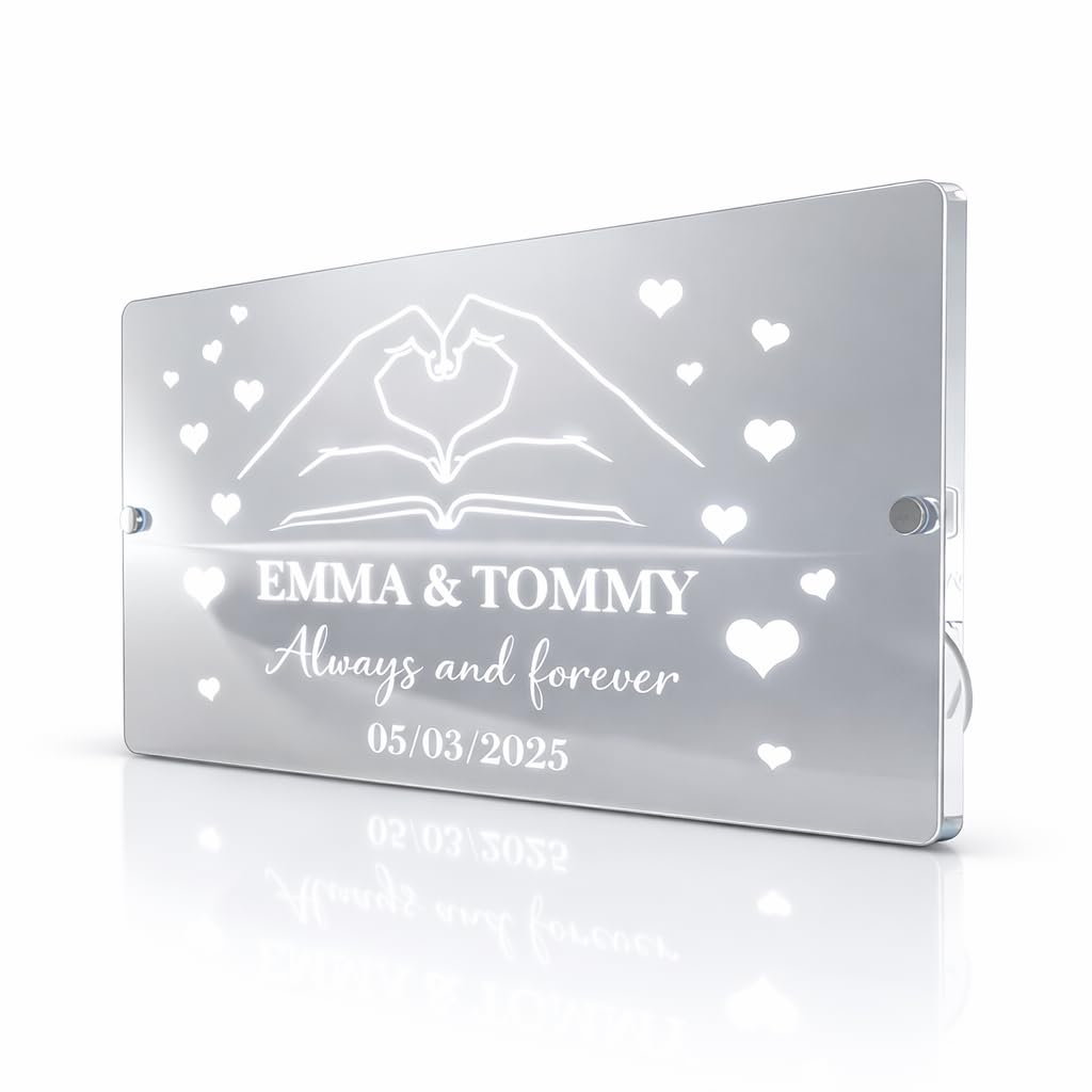 Personalised Valentines/Anniversary LED Mirror | Valentines Gift | Anniversary | Custom Name & Date Gift - Romantic Wall Decor | Wedding, Or Annniversary Keepsake