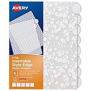Avery Insertable Style Edge Plastic Dividers for 3 Ring Binders, 8-Tab Set, Assorted White Frosted Designs, 1 Set (11291…