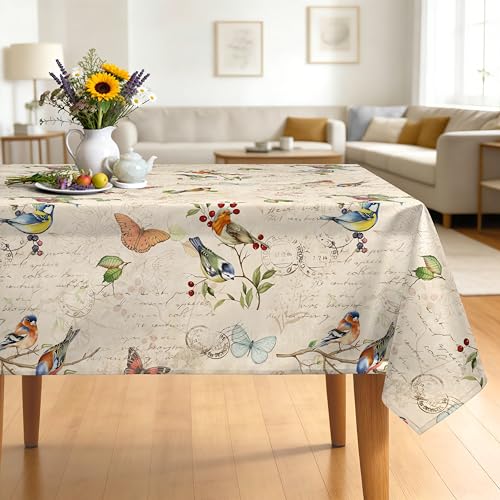 Nappe pour pique-nique et décoration plein air motif oiseaux rustique 152x264