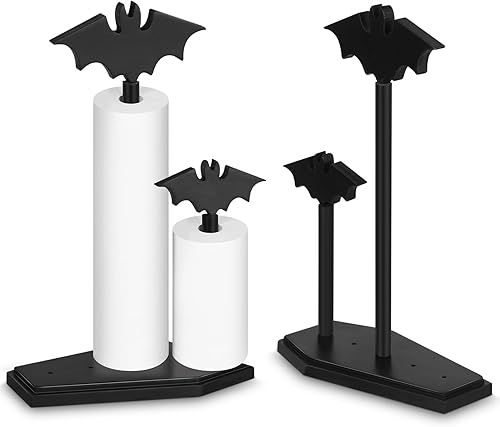 Mifoci Toallero de papel de murciélago con 2 soportes góticos para decoración del hogar, dispensador de toallas de papel de madera, organizador para