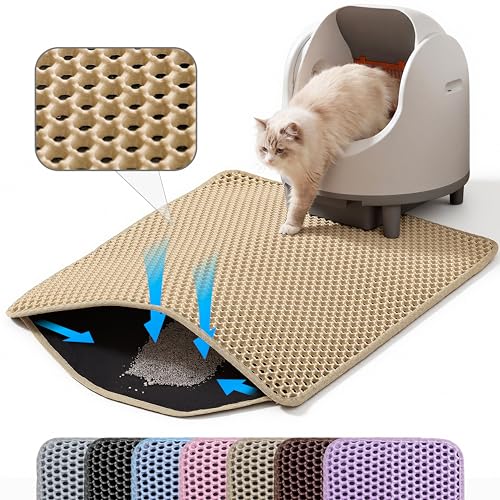 Petinstinct Tapis pour Litière de Chat, 60x45 cm Grand Tapis à Double Couche en Nid d’Abeille pour Piéger la Litière, Tapis de Bac à Litière...