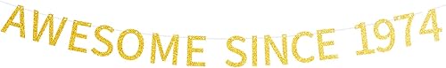 Impresionante pancarta con texto en inglés "Awesome Since 1974" con texto en inglés "Happy 51st Birthday", decoración de fiesta de cumpleaños de 51