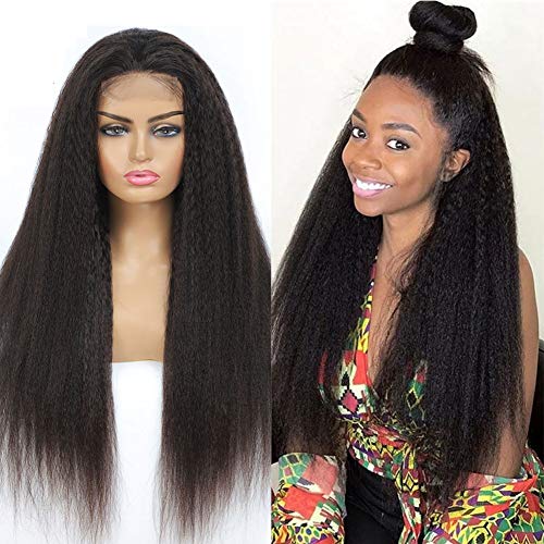 Yaki Straight Closure Wig Glueless Lace Front Wig Human Hair Preplucked Bleached Knots Indian Natural Hair 4X4 Free Part With Baby Hair Raw Remy Human Hair Yaki Wig 24 Inch