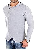 Reslad Strickjacke Herren Open Edge Kapuzen Zipper Jacke RS-1155 Grau XL