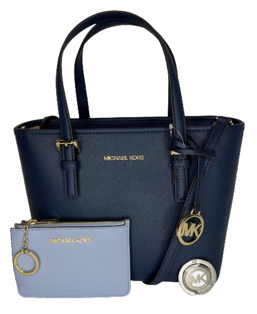 Michael KorsJet Set Travel XS Carryall Convertible Top Zip Tote bundled with SM TZ Coinpouch and Purse Hook