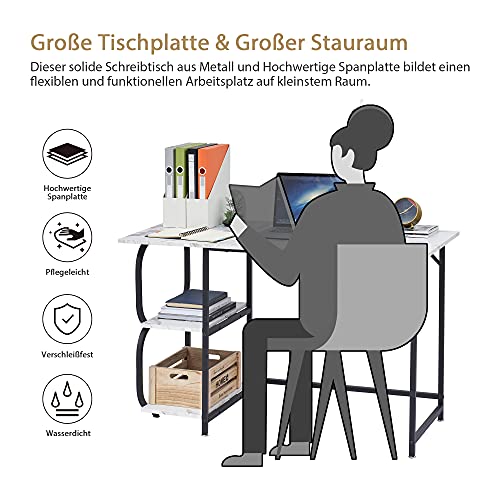 HOMOPIV Schreibtisch, Computertisch mit 2 Ablage, Bürotisch stabil, PC Tisch weißes Marmor Muster, Officetisch mit… – Bild 4