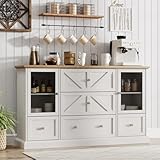 Maupvit Buffet Cabinet with Drawers, 59' Large Sideboard Buffet Cabinet with Storage, Buffet Table Coffee Bar with Adjustable Shelves, Kitchen Storage Cabinet for Dining Room, Milk White