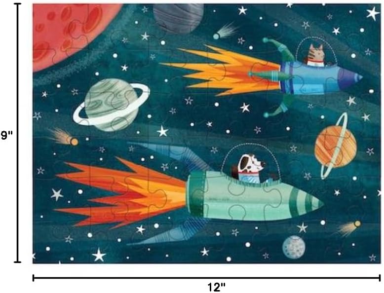 Mudpuppy Outer Space Puzzle to Go, 36 Pieces, 12”x9” – Great for Kids Age 3+ - Colorful Illustrations of Rockets in Space – Packaged in Travel-Friendly Drawstring Fabric Pouch – Perfect for Planes