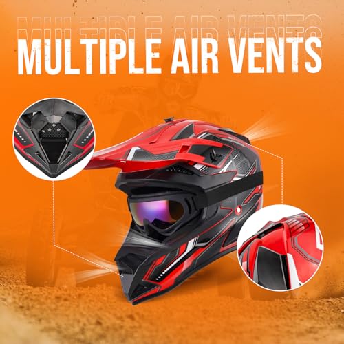 Image of OUMURS Adult Motocross Dirt Bike Helmet with Goggles, Gloves & Mask Dirt Bike ATV Helmet for Unisex-Adult Men Women Adjustable Sun Visor DOT /FMVSS-218 Off-Road Motorcycle Helmet UTV Helmet Downhill