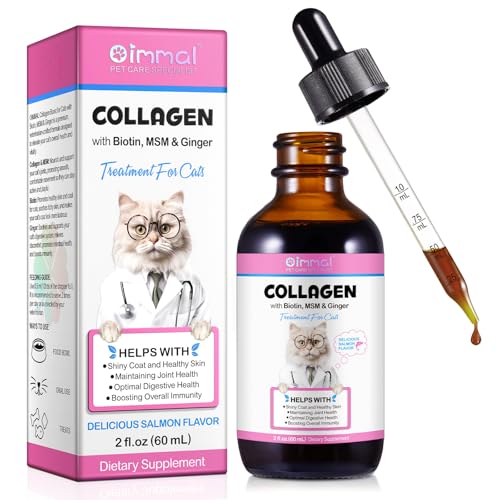 Collagen for Cats, Liquid Cat Collagen Drops, Cats Supplement Support Cat Itchy Skin, Joints, Skin &Coat Health, for All Breeds & Sizes, Salmon Flavor - 60ml