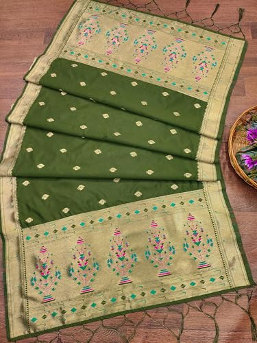 Image of DEVANGI Women's Woven Paithani Banarasi Silk Dupatta /Chunni For Women, Floral Print 1 Meter Wide and 2.3 Meter Length Printed Designer Dupatta /Chunni For Girls