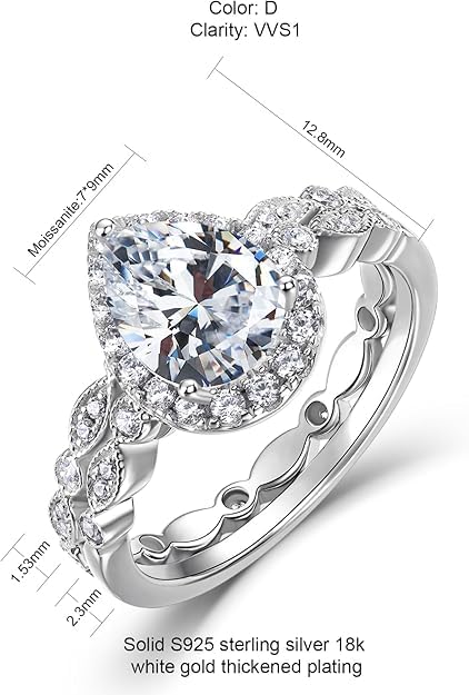 WES Moissanite Engagement Ring for Women - D Color VVS1 Stackable Bridal Ring Sets 925 Sterling Silver Moissanite Engagement Rings Wedding Promise Rings for Women, Size 5-102
