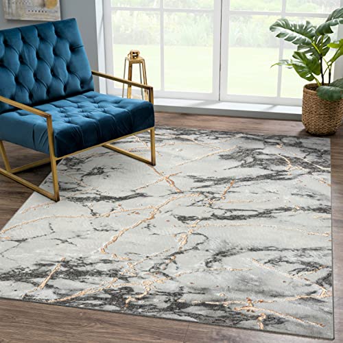 LUXE WEAVERS Ivory Gold 8x10 Marble Abstract Area Rug