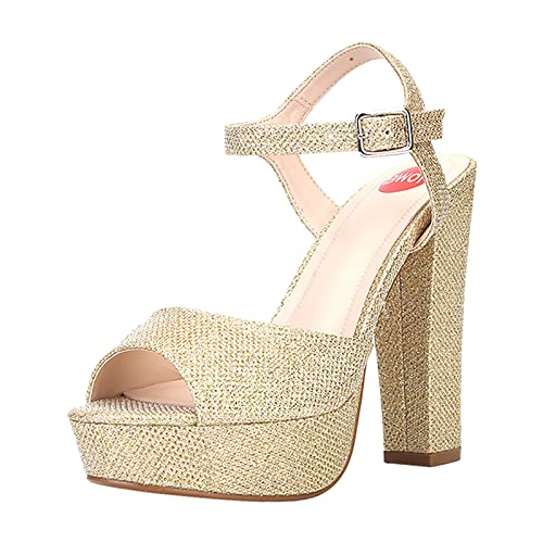 Sandales femme pour oignons talon épais 13 cm boucles dorées 37
