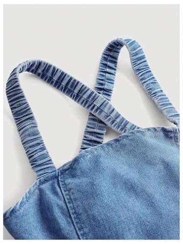 SHENHE Girl's Bow Denim Dress Criss Cross Backless A Line Flowy Summer Short Jean Dress4