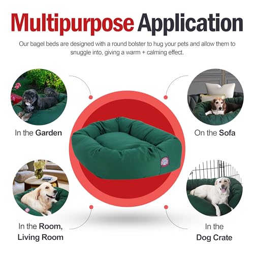 Image of Majestic Pet 52 Inch Bagel Calming Dog Bed Washable - Cozy Soft Round Dog Bed with Spine Support for Dogs to Rest their Head - Fluffy Donut Dog Bed 52x35x11 (Inch) - Round Pet Bed X-Large - Green