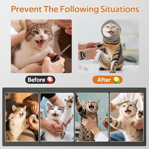 Image of Adjustable Cat Muzzle for Grooming and Biting Prevention, Breathable TPU Material with 4 Anti-Scratch Gloves for Nail Trimming Bathing Vet Visits