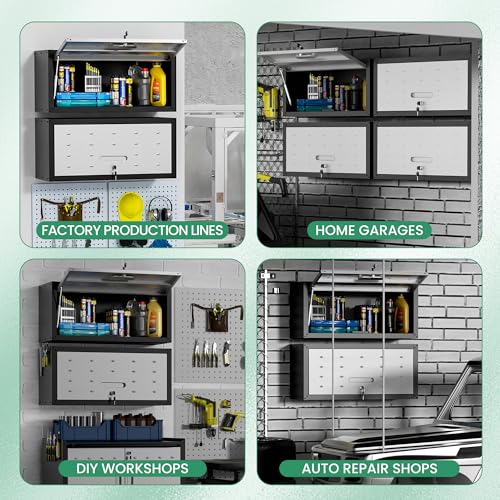 Metal-Wall-CabinetWall-Mounted-Garage-Cabinets-with-Lockable-DoorHanging-Storage-Cabinet-130-lbs-CapacityFloating-Cabinet-for-Tool-Organization-in-BasementWorkshopKitchenBlackGrey