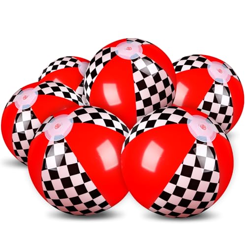 Hollowfly 6 Pack Race Car Beach Ball for Kids 7.87" Bulk Inflatable Black and White Checkered Flag Swimming Pool Ball Toys Summer Beach Water Game Gifts Cartoon Birthday Party Favors Supplies