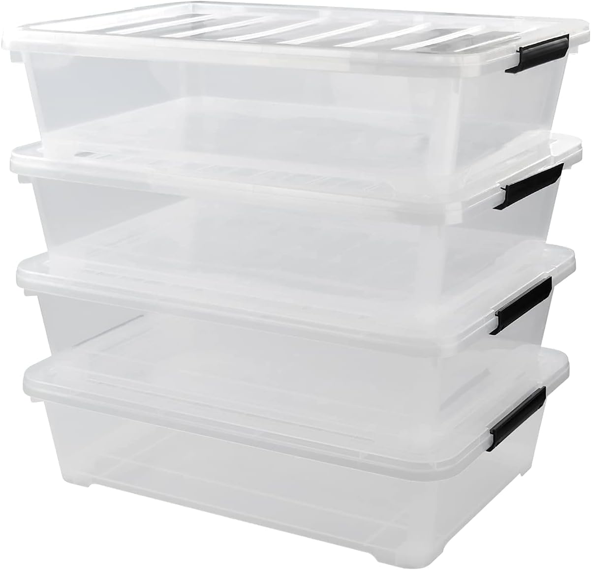 Xyskin 4 Packs 20 Quart Plastic Under Bed Storage Box, Clear Stackable Container Bins for Clothes, Blankets, Winter Clothing, & Shoes