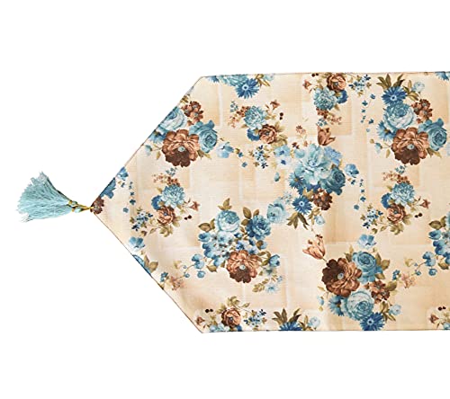 Image of Kuber Industries Flower Design Machine Washable Cotton Table Runner for Dining Table, 16 inchx68 inchinch (Blue)