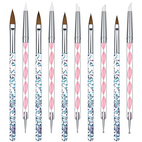 10 Pieces Nail Art Pens Kit Include Liner Brushes and Gel Painting Dotting Acrylic Nail Brush Pens (Style Set 2)