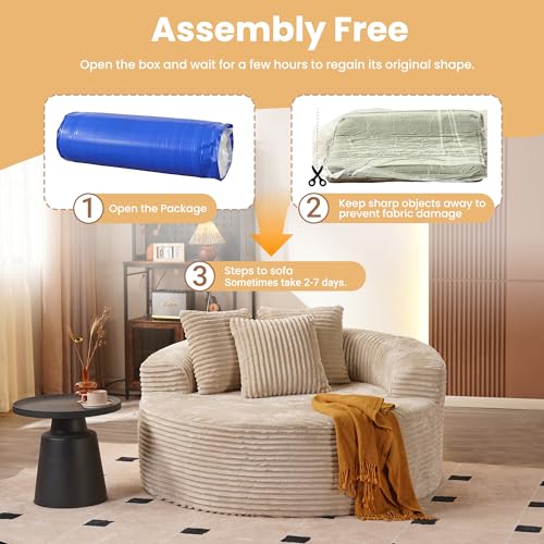 Image of HOOOWOOO Cloud Round Couch for Living Room,Oversized Single Sofa No Assembly,Matching Plush Corduroy Chaise Lounge Accent Chair for 1 to 2 Persons(Beige)
