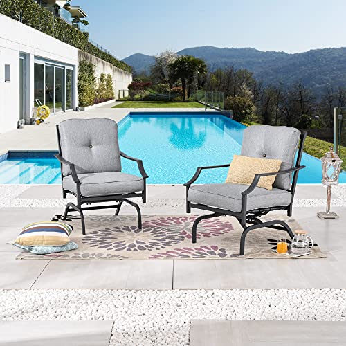 Image of LOKATSE HOME 2 Pieces Outdoor Conversation Furniture Patio Bistro Armchair Set Metal Single Dining Chairs with Cushion, Grey