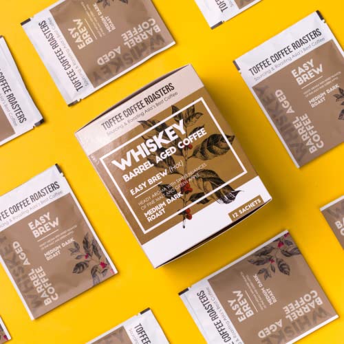 Image of Toffee Coffee Roasters | Hot Brew Gift Box| Whiskey Barrel Aged Coffee (Pack of 12 Sachets) + Enamel Mug|100% Arabica|Medium Dark Roast|Coffee Notes: Fine Malt & Green Apple