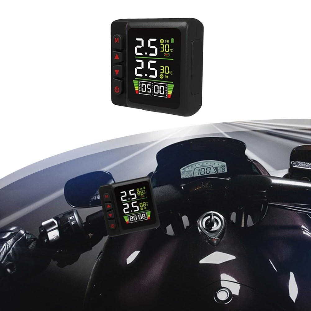 System monitorowania ciśnienia w oponach motocyklowych z alarmem temperatury, wodoodporny wyświetlacz LCD IP67 i szybkie ładowanie QC3.0 do motocykli, czarny