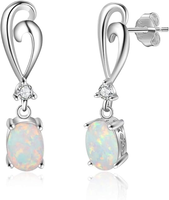 YAZILOIND S925 Sterling Silver Earrings Simple Style Opal Pendant Drop Dangle Earring Women Girls Birthday Jewellery