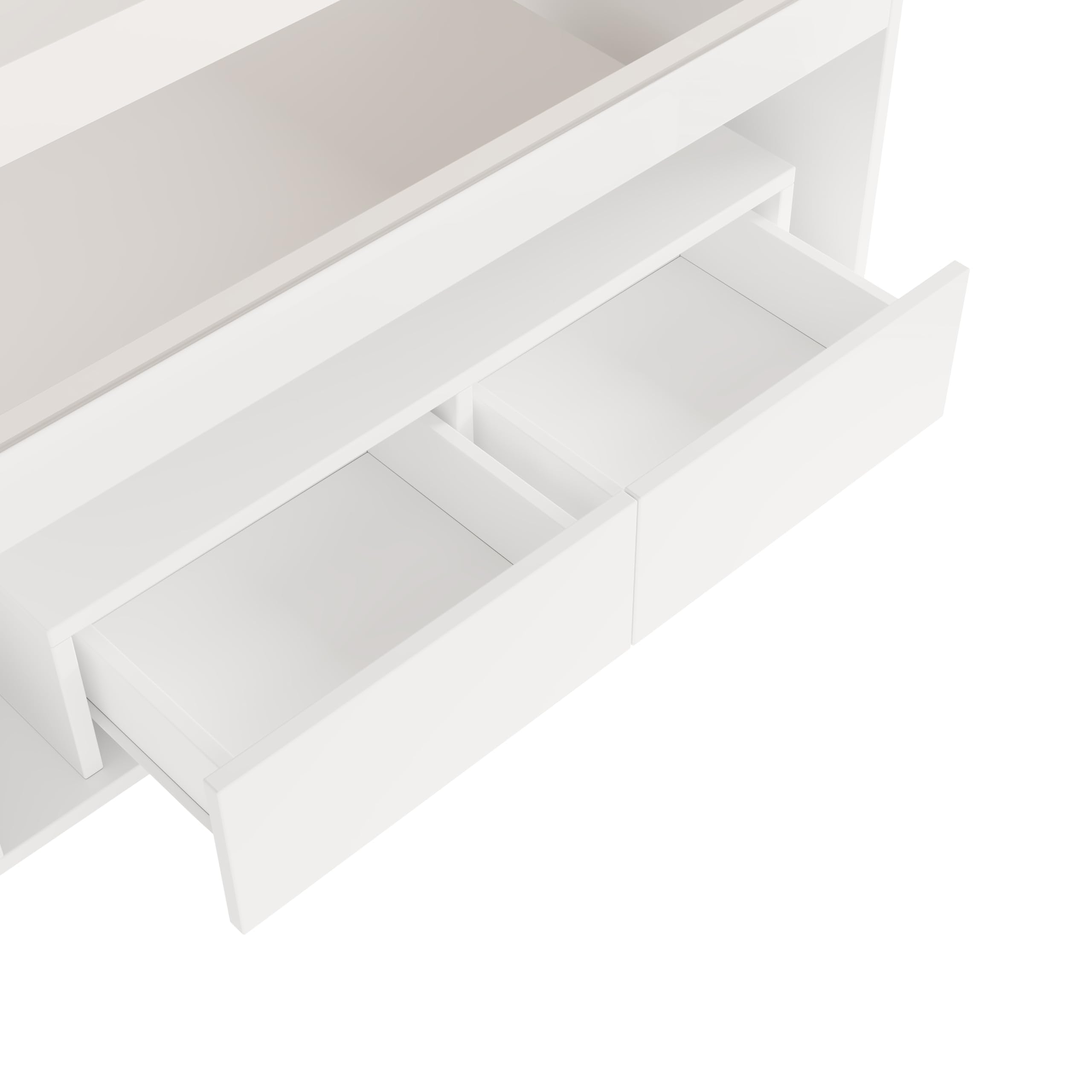 Rechteckiger Couchtisch, Couchtisch Glas, Wohnzimmertisch, Sofatisch, Kaffeetisch mit LED-Licht & 2 Großen Schubladen, Doppelschichtiges Design, Hochglanz, 100×50×40cm (Weiß)