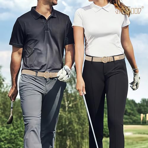 Image of JASGOOD Women Men Braided Woven Elastic Stretch Waist Belt Golf Canvas Fabric Casual Belt for Jeans Pants